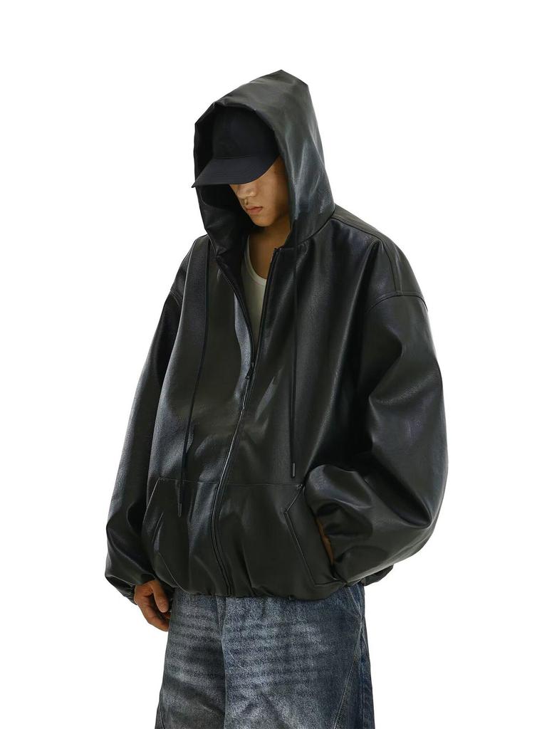 Мужская черная кожаная мотоциклетная куртка с капюшоном - Ветрозащитная, стильный силуэт