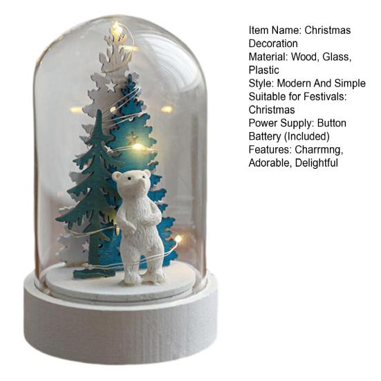 Christmas Figures In Glass Dome Tabletop Decoration LED Light Up Christmas Cloche Ornaments for Indoor Home Tabletop Decor