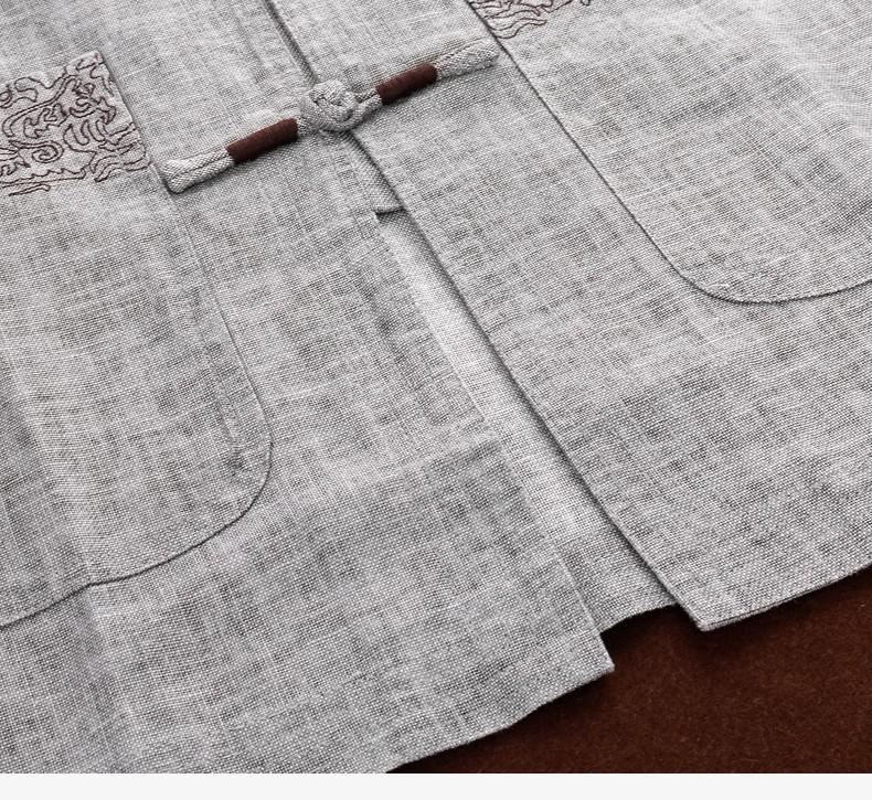 Мужской костюм Тан из хлопка и льна - летний наряд в китайском стиле с короткими рукавами для людей среднего и пожилого возраста