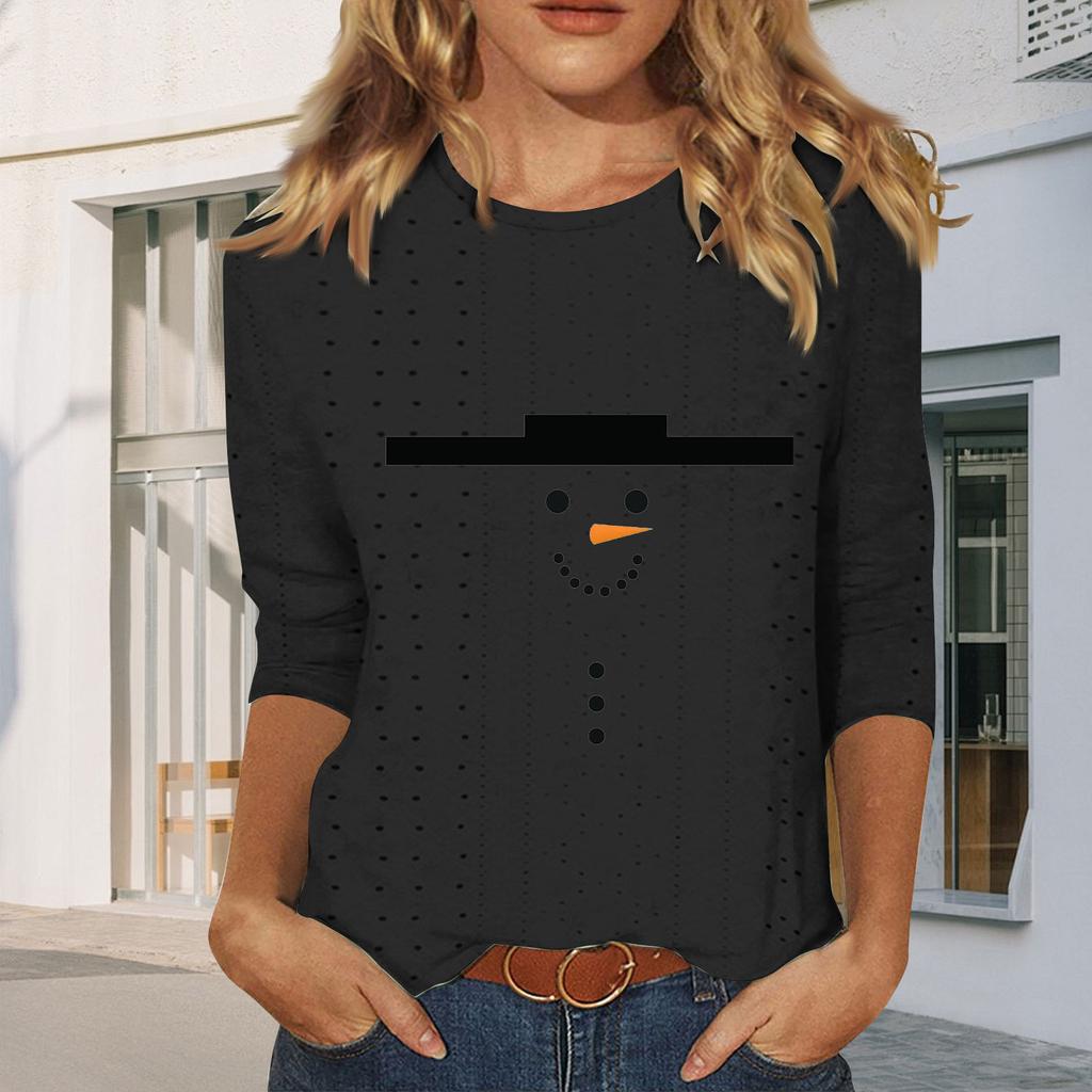 Рубашки с рукавом 3/4 для женщин, милые футболки с графическим принтом, блузки, повседневные базовые топы больших размеров, пуловеры