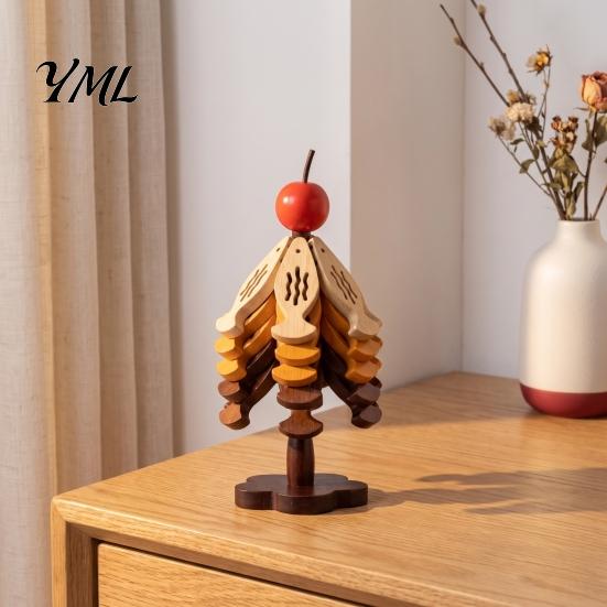 Wooden Trivet for Hot Pots Bamboo Trivets with Storage Rack, Heat Resistant Kitchen Set Pads, Decorative Coaster Dining Table Countertop Protection
