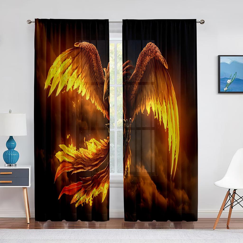 Феникс Пламя Птица Летающие Психоделические Животные Тюлевые Шторы для Декора Гостиной Прозрачная Вуаль Шторы для Спальни Оконные Жалюзи