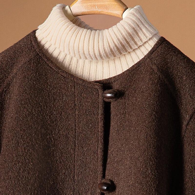 Sisbaishe Women's Round Neck Double-Faced Wool Coat