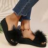Fashion Faux Fur Wedges Slippers for Women Spring Autumn Fashion Crystal Detor Platform Slides Woman Slip On Open Toe Slippers Female