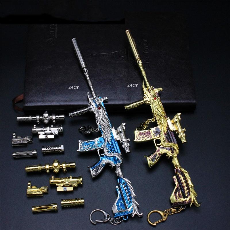 Multiple Styles M416 PUBG Toy Gun Metal Weapon Model Pan Keychain Assemble Parts Alloy Light Key Chain Car Pendant Gift Toy