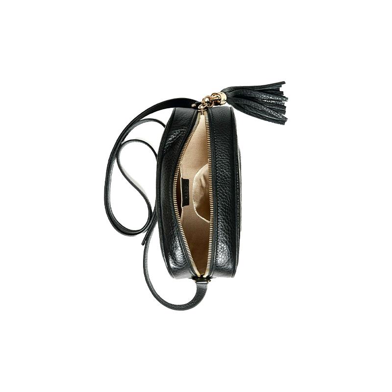 Gucci Soho embossed logo tassel pendant cowhide camera bag shoulder crossbody bag small size women's black