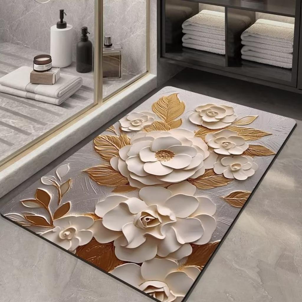 Diatom Printing Bathroom Thickening Mat Bath Non-slip Carpets In Wash Basin Bathtub Side Floor Rug Shower Room Doormat Memory Foam 3D Pad