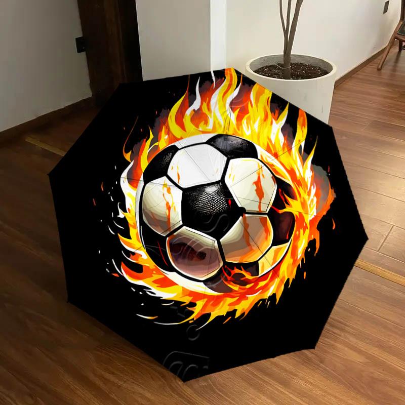1pc Flaming Soccer Ball Design Umbrella with Plastic Handle,Suitable for All Seasons Home Travel Outdoor UmbrellaDD1501