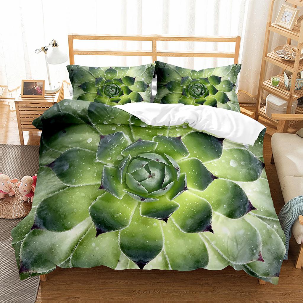 Succulent Plants Green Plant Duvet Cover Collection Polyester Comforter Cover King Queen Full Size Bedding Collection With Pillowcase For Teen