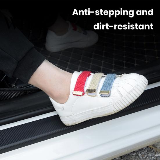 Car Sticker 4Pcs Carbon Fiber Textured Door Sill Guard Trim Stickers Wear-resistant Strip Self Adhesive Strong Stickiness Waterproof Threshold Decals