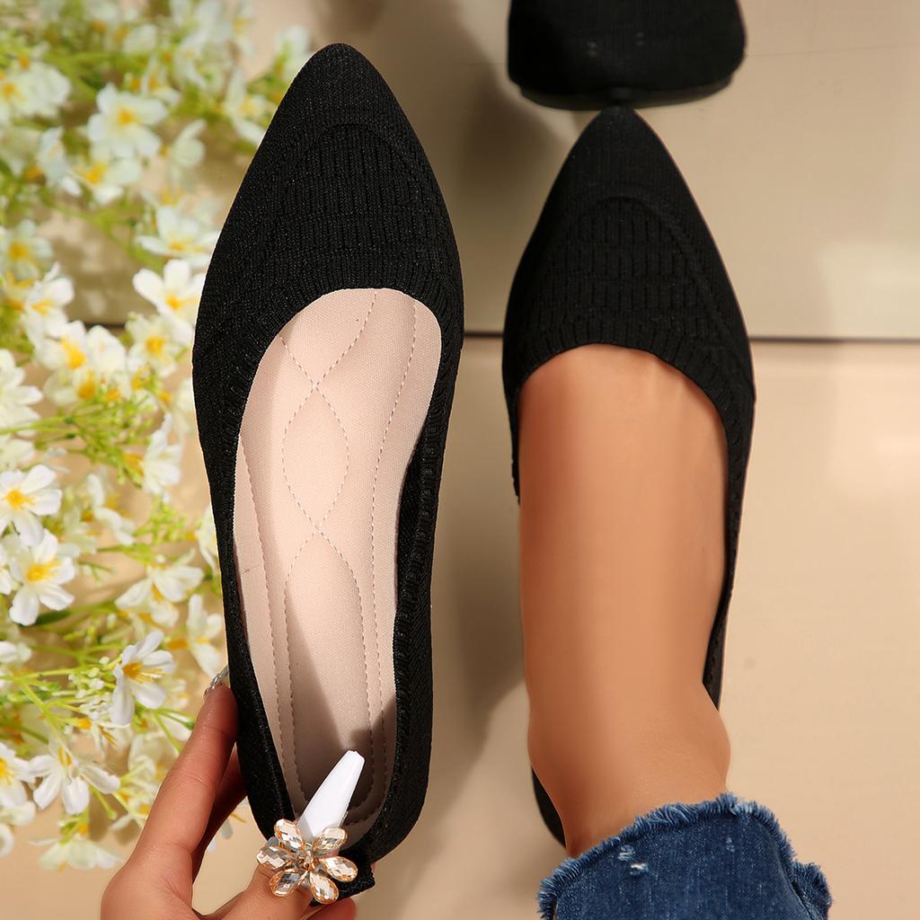 Новые вязаные дышащие неглубокие балетки женские из ткани Flyknit однотонные рабочие туфли лодочки