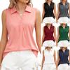 Women's Summer New Solid Color Polo Neck Loose T-shirt Top Sleeveless Tank Top