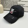 Cute bear washed denim ripped baseball cap children spring and summer sunshade showing face small wide brim couple cap