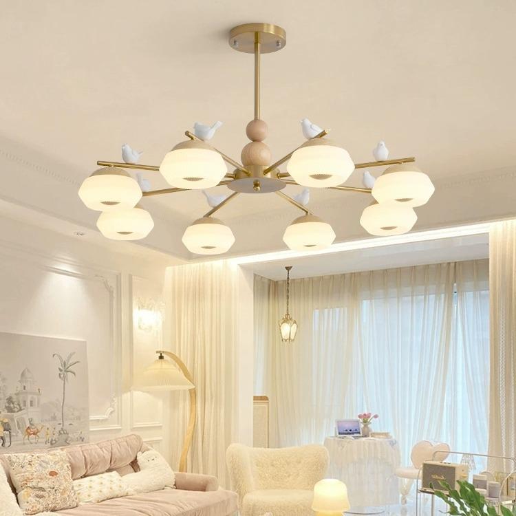 Скандинавская современная светодиодная деревянная люстра – Японский стиль, удобный для глаз дизайн птицы для гостиных и ресторанов