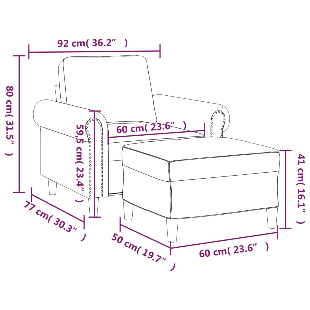 Vidaxl Fotel Z Podnóżkiem, Kremowy, 60 Cm, Sztuczna Skóra