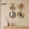 Rustic Bedroom Wall Art 4Pcs Boho Wooden , 2D Flat Round Hanging Signs, Modern Geometric Chic Accents Wood Decor, Bohemian Plaques for Living