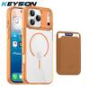 KEYSION Магнитный PU держатель для карт Сумка Чехол для телефона для MagSafe для iPhone 17 Pro Max 17 Air Прозрачная ТПУ+ПК Противоударная задняя крышка