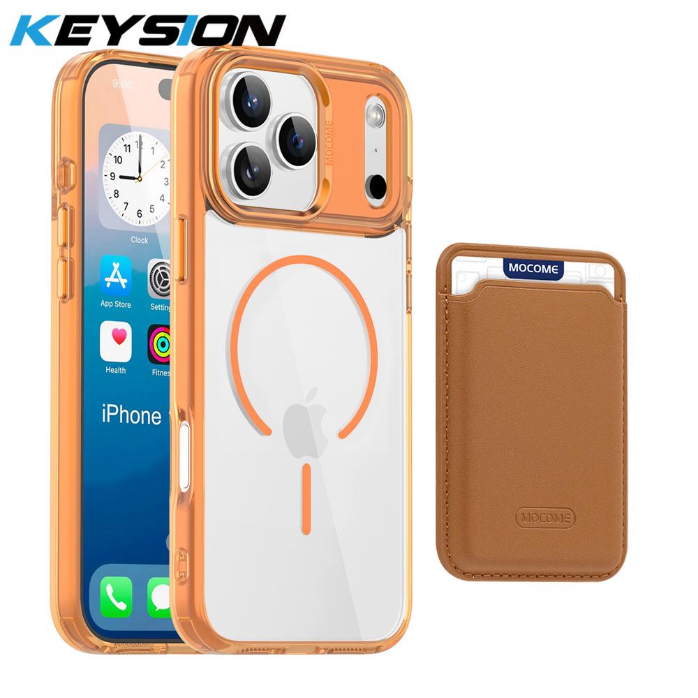 KEYSION Магнитный PU держатель для карт Сумка Чехол для телефона для MagSafe для iPhone 17 Pro Max 17 Air Прозрачная ТПУ+ПК Противоударная задняя крышка