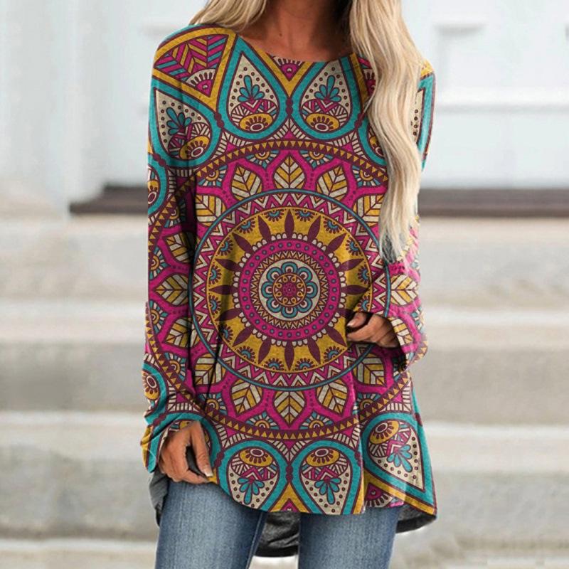 Женская футболка больших размеров с длинным рукавом и 3D принтом, весенне-осенняя повседневная свободная верхняя одежда с круглым вырезом