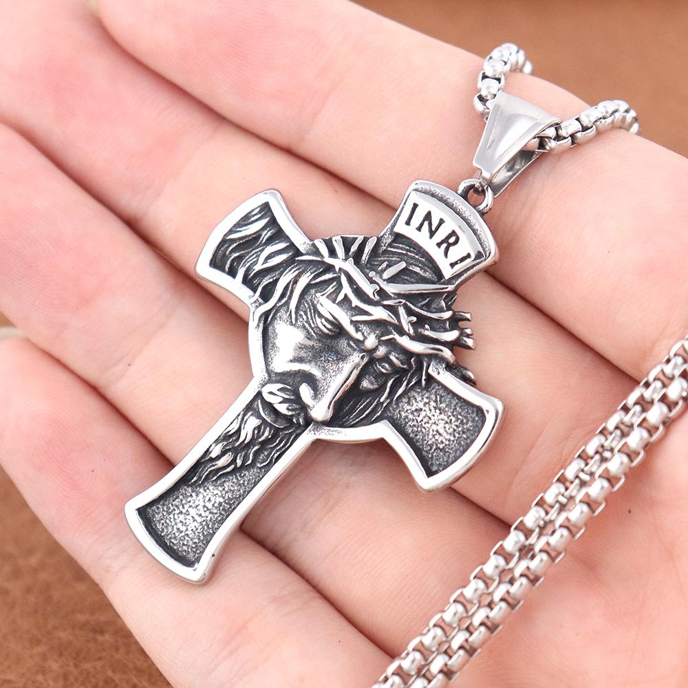 Trendy Christianity Jesus Series Pendant Popular Charm Stainless Steel Cross Necklace Amulet for Men and Women Jewelry