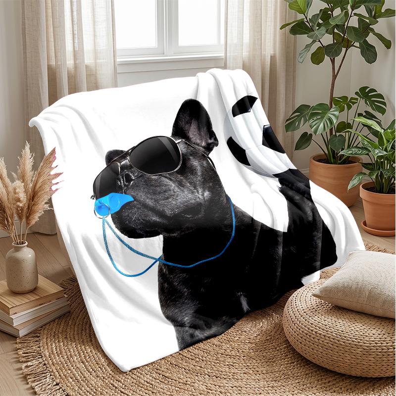 Sunglass Dog Holding Soccer Ball Theme blanket Lightweight Warm Flannel Blanket Decorative Throw Blanket for Home Decoration
