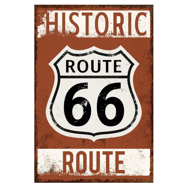 Винтажные Исторические Старые Дорожные Знаки Route 66 Металлические Жестяные Вывески Настенное Искусство Ретро Постер для Баров Ресторанов Кафе Клубов Табличка Домашний Мужской Уголок Настенный Декор