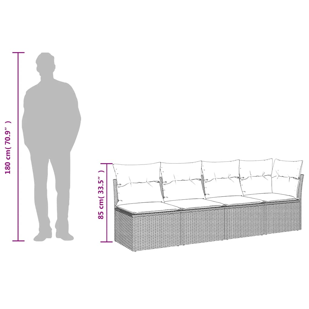 Vidaxl Sofa Ogrodowa Z Poduszkami, 4-Osobowa, Czarna, Polirattan