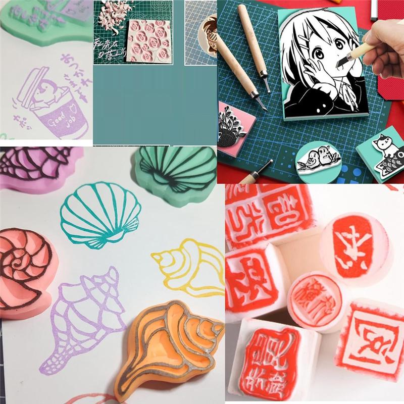 M-Modern-15Pack Rubber Block Stamp Carving Blocks Soft With Cutter Tools And Rubber Brayer Roller For Printmaking And More Craft