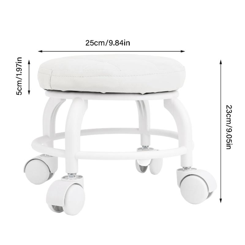 Low Roller Seat PU Leather Low Stool Mute Wheel Swivel Low Height Round Roller Chair For Home Office Garage Shop White