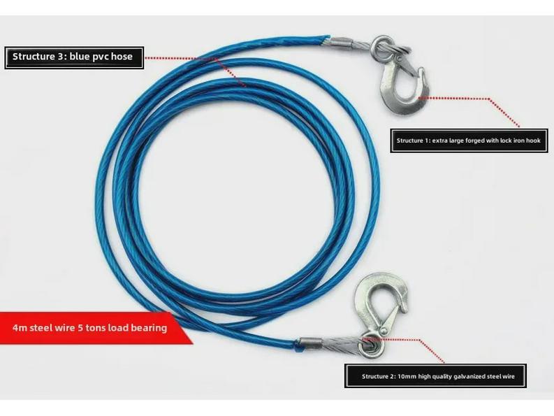 4m 5-Ton Car Tow Rope with Hooks - Safe Self-Driving Emergency Equipment
