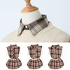 Women 2 Piece Coffee Plaid Print Outfit Button Half Shirt Blouse False Collar Dickey with Shirt Extender Fake Hem Sweep Mini Set