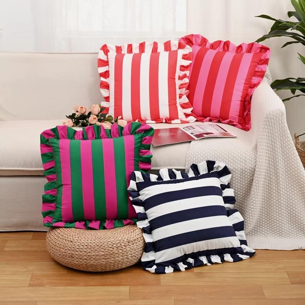 Striped Pillow Case Lotus Leaf Skirt Edge Pillow Case Cover New Pillowcase Bedroom Living Room