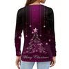 Women's Fashion Casual V-Neck Long Sleeve Decorative Button Christmas Print Top