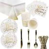 Cheerful Gold Polka Dot Stamping Happy Birthday Party Decor Supplies Disposable Tableware Collection