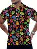 [Print Design - Not Textured] Men'S Fashion Polo Shirt with Print Design Short Sleeves, Skull And Floral Print Short Sleeves - Lightweight Breathable