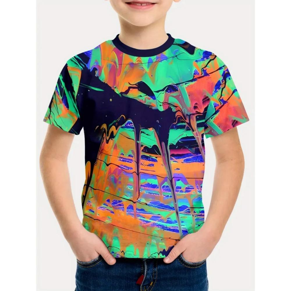 Мальчиковая футболка с принтом тай-дай, футболка с коротким рукавом, детская футболка, одежда для девочек младшего школьного возраста, повседневный топ, футболка для девочек