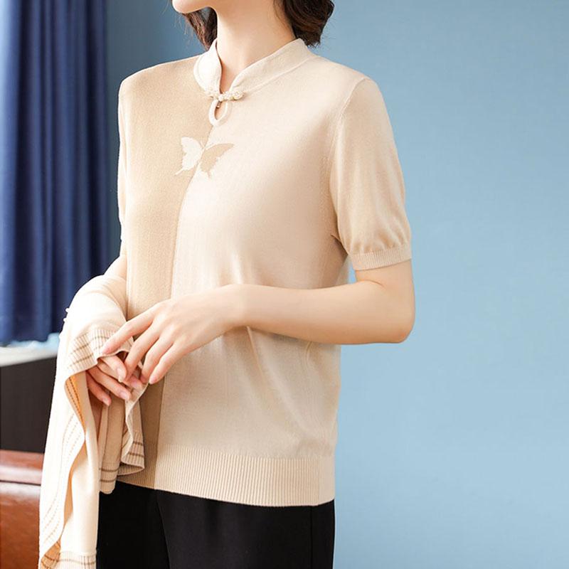 2PC Knitted Tops Suits Spring Autumn Women Knitted Cardigan Jacket Thin Short Sleeve T-Shirt Open-front Knitted Coat Plus Size Knitted T-Shirt Outfits