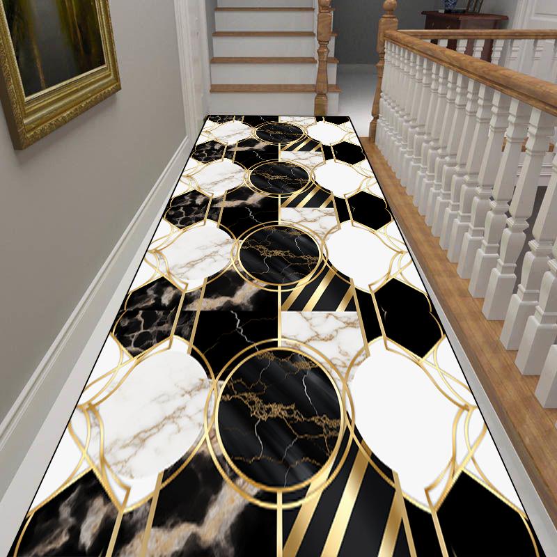 Luxury Black Gold Frame Home Long Corridor Carpet Non-slip Stairway Rug European Hotel Lobby Passageway Runner Customizable Mats