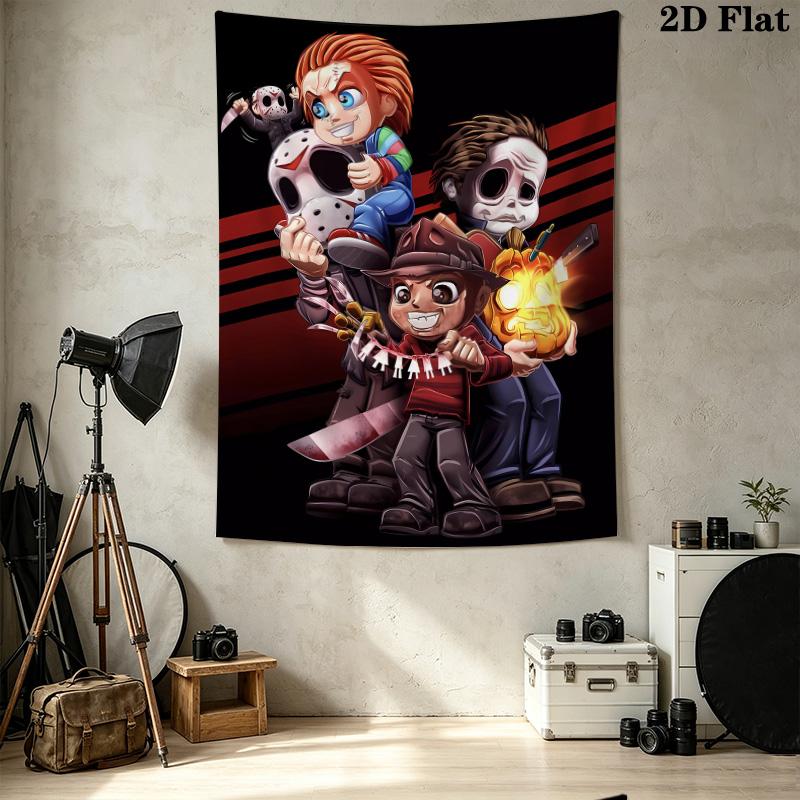 Chibi Chucky Freddy Krueger Wall Tapestry Aesthetic Wall Hanging Printed Fabric Blanket Decorative Tapestries for Bedroom Living Room Home Decor