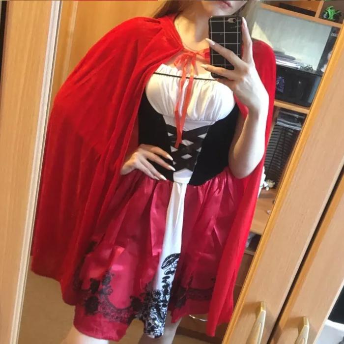 Костюм Красной Шапочки для взрослых, платье для косплея + плащ, нарядная вечеринка, ночной клуб, королева, Хэллоуин, фантазийные платья, комплект карнавальных костюмов феи