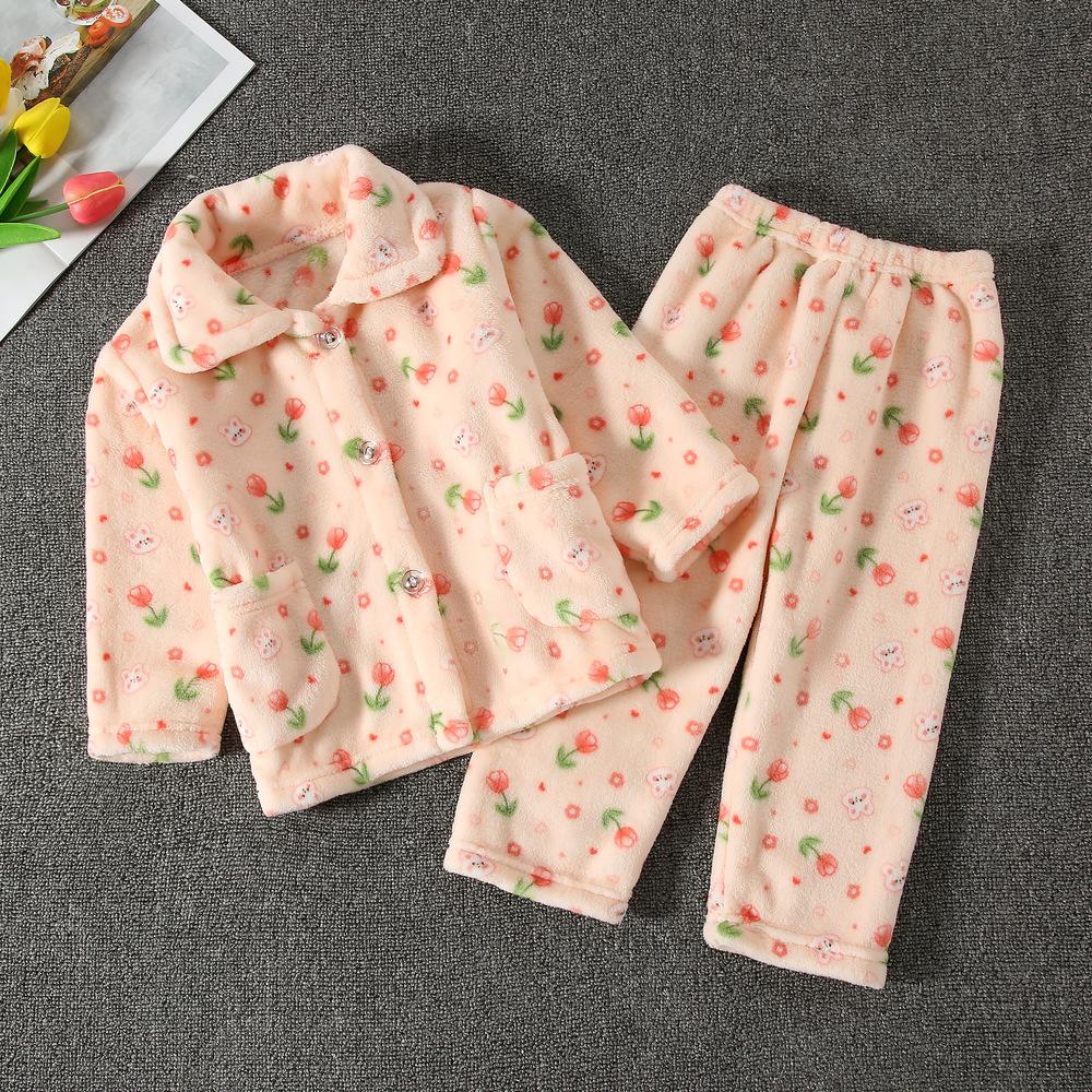 Flannel Children'S Pajamas Autumn And Winter Coral Fleece Boys' Baby Children'S Loungewear Set