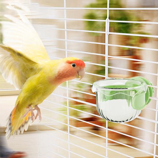 Parrot Feeder Birdcage Food or Water Dispenser Splash-proof Hanging Feeder Bowl with Clamp for Macaws Parakeets Cockatiels