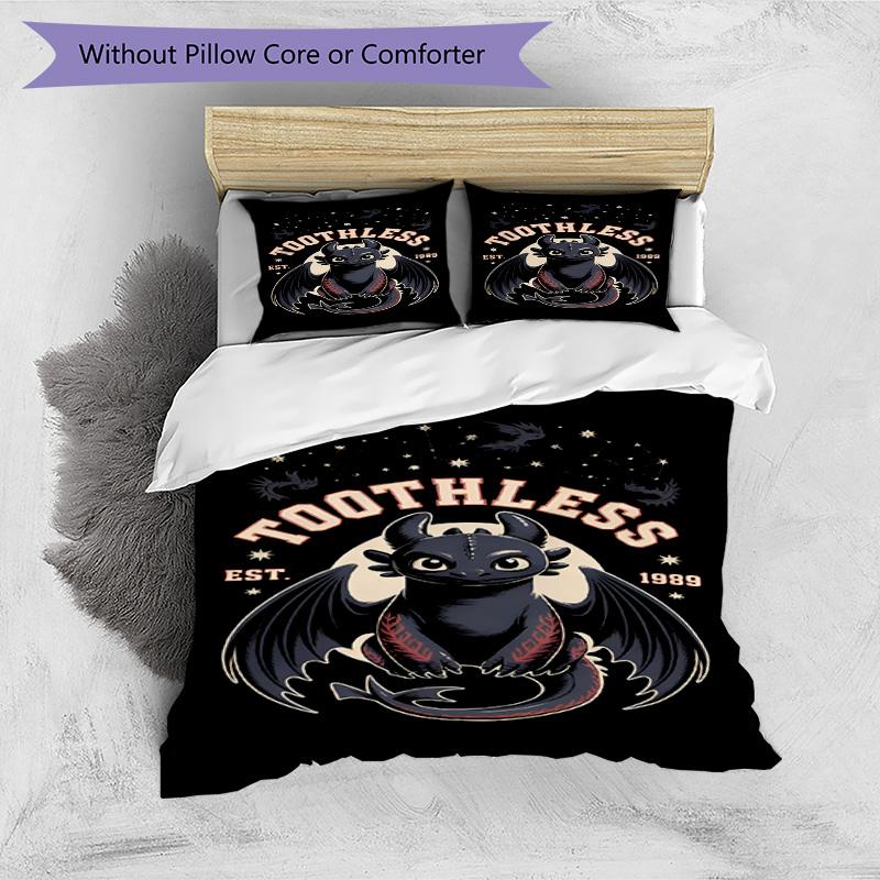 3pcs Duvet Cover Set (1*Duvet Cover + 2*Pillowcase, Without Core), How to Train Your Dragon Print Bedding Set, Bedroom Decor, All‑Season, Birthday Gif