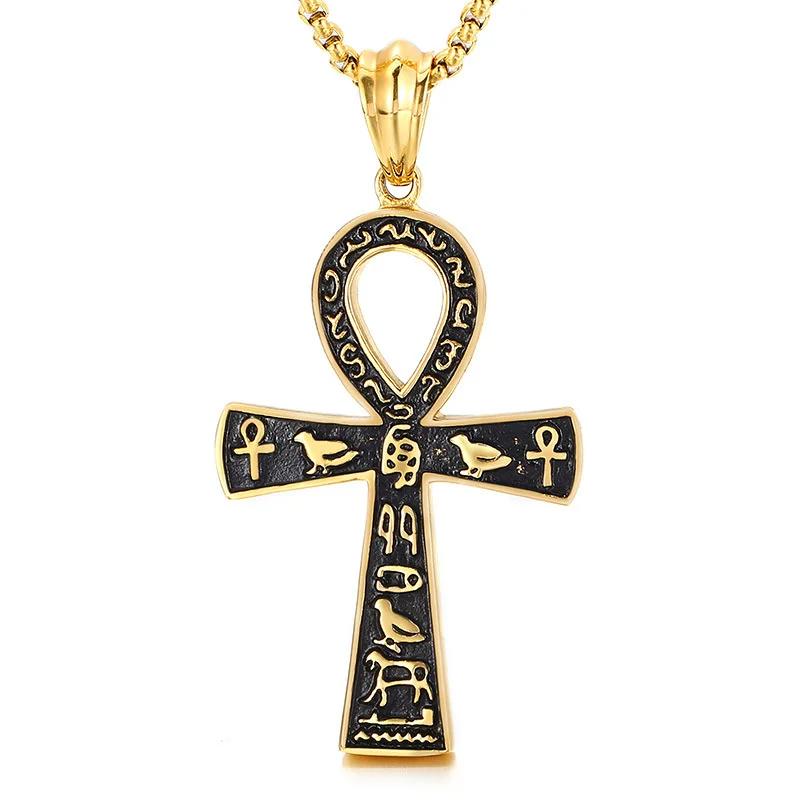 Amulet Talisman Vintage Necklaces Ancient Egyptian Ankh Cross Men Women Stainless Steel Eternity Life Charm Pendant Unisex Jewelry