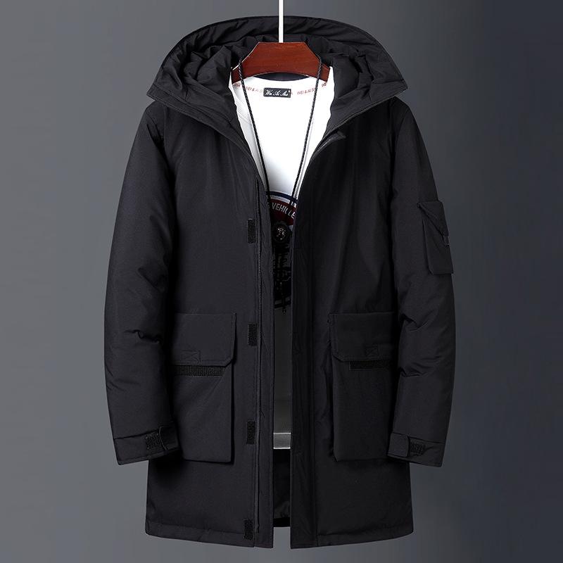 Youth Hooded Cotton-Padded Jacket: Men's Mid-Length Casual College Style Workwear, Cold-Resistant School Uniform
