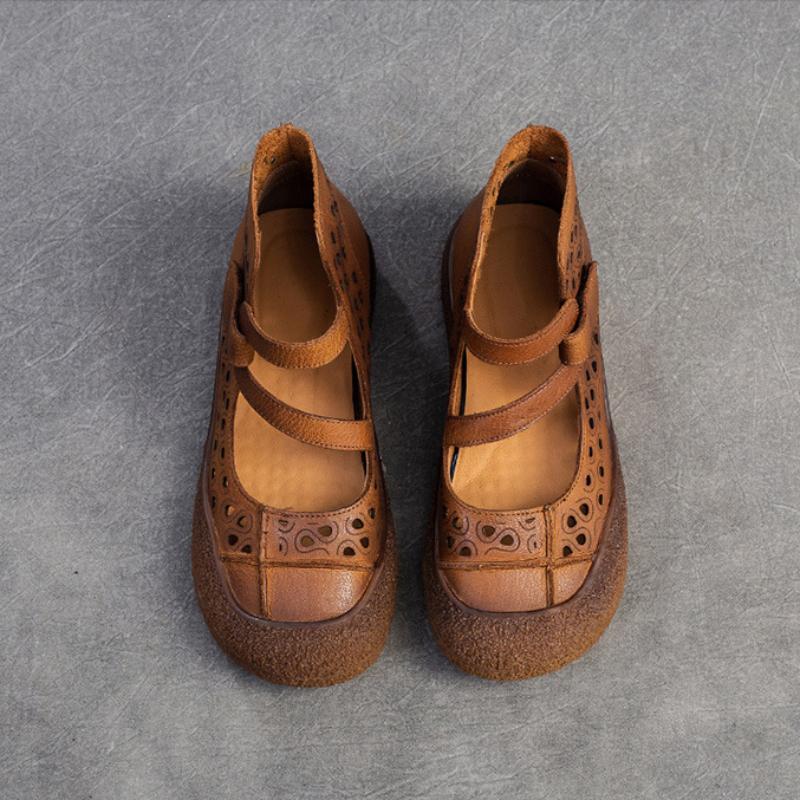 Johnature Полые дышащие сандалии из натуральной кожи, удобная универсальная женская обувь на мягкой подошве в стиле ретро