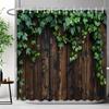Rustic Rustic Wooden Panel Garden Wall Shower Curtain Green Plant Leaf Enclosure Fence Polyester Shower Curtains Bathroom Decor