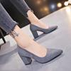 Fashion New Women Pumps Flock Sweet Thick High Heels Female Sexy Office Pointed Toe Dress Work Pump Cute Shoes Ladies Footwear