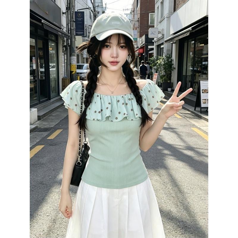 Korean version of girls' summer new design sense splicing niche versatile slim and thin white short-sleeved tops trendy