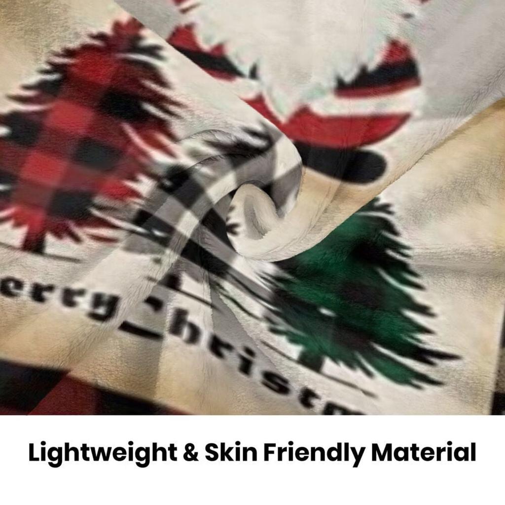 Christmas Red Plaid Soft Flannel Blanket Santa Snowman Xmas Tree Plaid Blanket For Bed Kid Adult